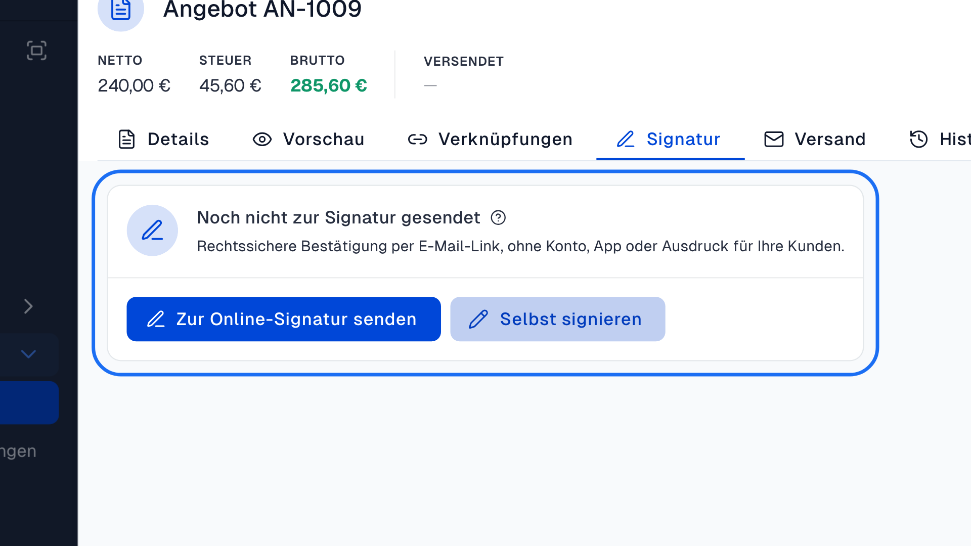 Signaturreiter nach aktivierter Unterschrift