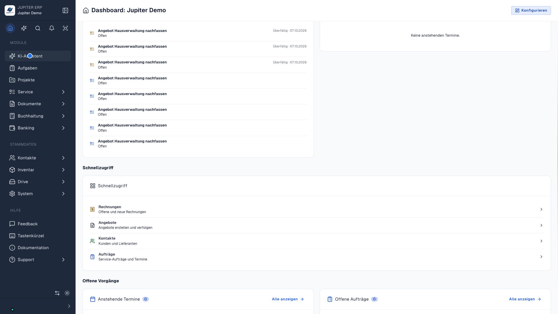 Arbeitsbereich mit Dashboard-Inhalten