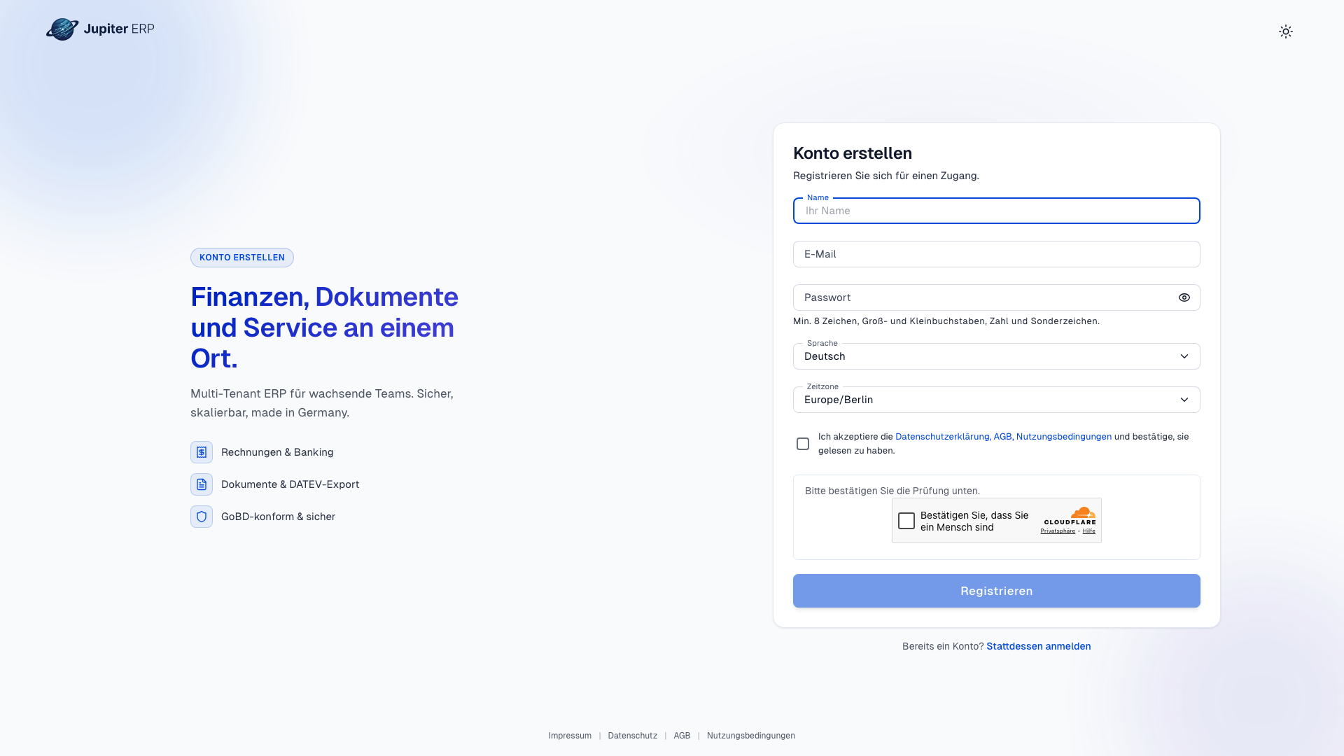 Registrierung vor einer Übermittlung