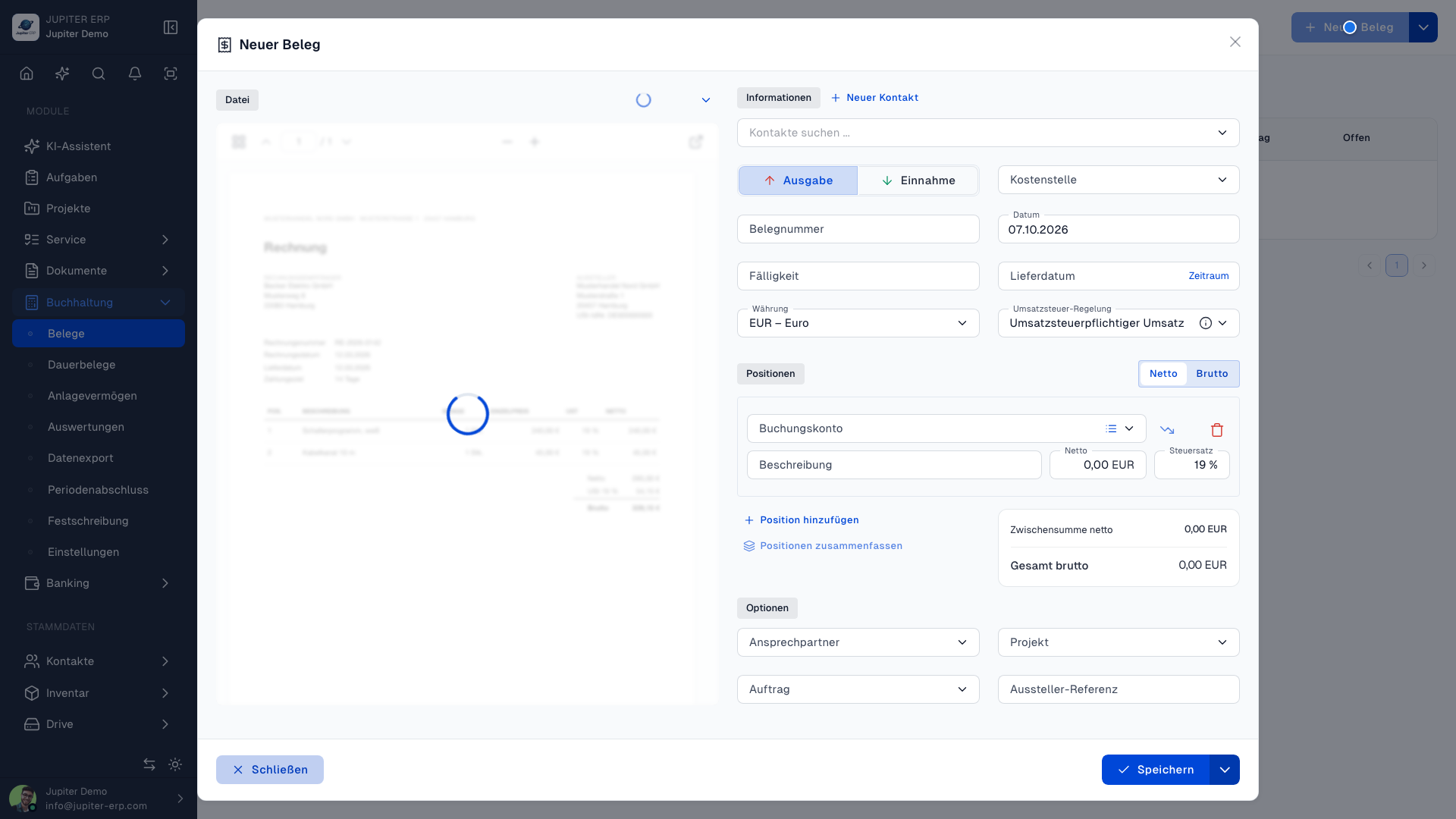 Eingangsbeleg mit Originaldatei